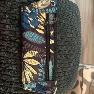 Leaf Patterned Zippered Pouch